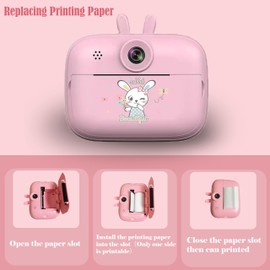 Funducts Instant Print Camera for Kids, 2.4in Screen 1080P HD Digital Camera Toys for Toddlers, Christmas Birthday Gifts for Girls Boys, Portable Selfie Video Cameras with 32GB TF Card(Pink)