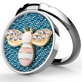 YINHEXI Phone Ring Holder Finger Kickstand, Cell Phone Ring Holder Finger Grip 360 Degree Rotation, with Crystal Stone Enamel Bee (Steel Blue)