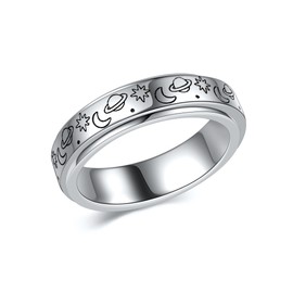 CUPENDA Moon Star Ring Sterling Silver Moon Star Spinner Fidget Ring for Anxiety Jewelry Gifts for Women Men