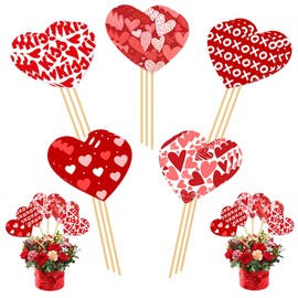 Morices 15pcs Heart Shape Party Centerpiece Sticks Romantic Decoration Heart + Wooden Picks + Stickers for Valentine's Wedding Party Tabletop Decoration Photo Props Vase Fillers (A)