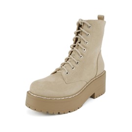 Soda FLING Women Chunky Lug Sole Lace up Fashion Combat Ankle Boot w/Side Zipper (Lt Wheat Suede, us_footwear_size_system, adult, women, numeric, medium, numeric_7_point_5)