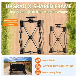 Collapsible Wagon Cart with Wheels Foldable, Folding Wagons Carts with All Terrain Wheels, Large Grocery Carts On Wheel, Heavy Duty Utility Wagons for Shopping Beach Sports, 150L, Black