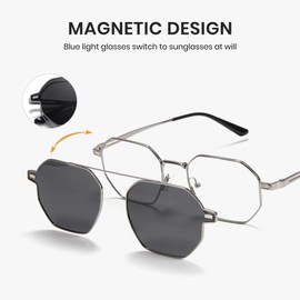 Cyxus Magnetic Glasses, 2-Way Glasses, Polarized Lens, Clip On, UV Protection, Suit for Driving, Fishing, Golf, Climbing, Baseball, Skiing, Travel, Stylish (Black)