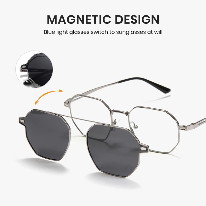 Cyxus Magnetic Glasses, 2-Way Glasses, Polarized Lens, Clip On, UV