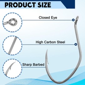 Big River Bait Hook Catfish Hook, 80pcs Live Bait Hook Octopus Beak Offset Fishing Hooks Circle Hooks Saltwater Size Black Nickel Fishing Hooks Trotline Hooks Catfishing Tackle Gear (8#-80pcs)