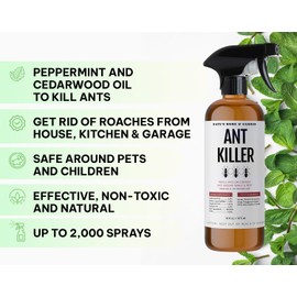 Kate's Home & Garden Ant Killer Indoor Safe for Pets and Kids (16oz) Roach & Ant Killer Spray for Indoor & Outdoor. Insecticide for Ants and Roaches with Natural Peppermint Oil