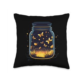 Nice Fireflies in a Jar Funny Glowing Insects in Jar for Fireflies Lovers at Night Throw Pillow, 16x16, Multicolor