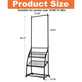 lesolar Floor Standing Poster Sign Holder with Wheels, 19.69" x 31.50" Poster Stand with Brochure Holder Magazine Rack Floor Brochure Display Stand for Exhibitions Shopping Malls Store Business