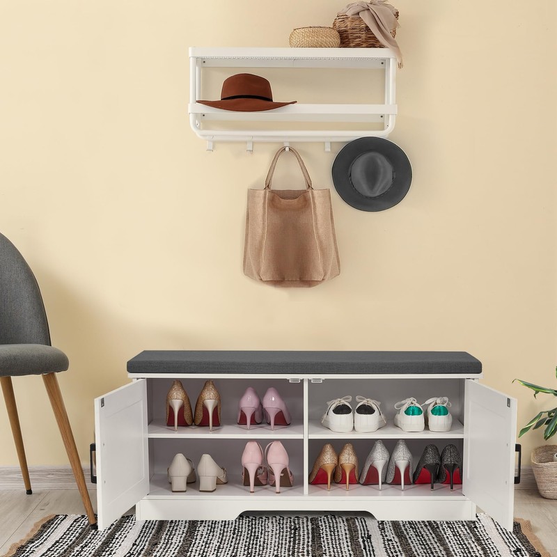 HOMSHO 2-Tier Storage Bench, 39.4" Wide Shoe Bench with Padded