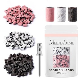 MelodySusie 300 Pieces Sanding Belts with Mandrel, 120 Medium, 180 Fine, 240 Extreme Fine Grit, E-File Sand Piece Nail Cutter Bits Set for Acrylic, Gel Removal, Manicure and Pedicure