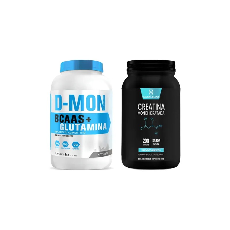 Duo Bcaas Glutamina 1kg D-mon Creatina 1kg Muscle Life