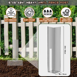 2 Pack Vinyl Fence Concrete/Vinyl Fence Brackets/Wood Post Mount Tower with Mounting Kit for Vinyl Fence 4"x4"24" Hot Dipped Galvanized Steel Fence Post Insert