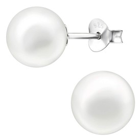 EYS JEWELRY Pearl Earrings 925 Silver for Women – 8 mm – Pearl Stud Earrings, Sterling Silver, Pearl