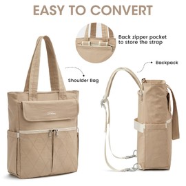 G4Free 2 in 1 Tote Backpack Fits 15" Laptop, Women Bag Daypack for College, Work, Teacher, Nurse -Khaki