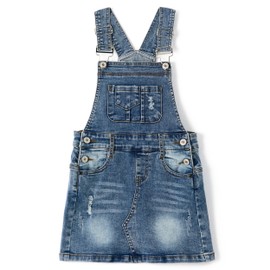 KIDSCOOL SPACE Little Girls Skirt,Ripped Soft Strechy Denim Girls Summer Overalls Dress,Light Blue,6-7 Years