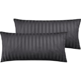 Pure Label Set of 2 Mako Satin Damask Striped Pillowcases 40 x 80 cm, 100% Cotton in Dark Grey, Incredibly Soft Cushion Covers, Matches Our Bed Linen Sets
