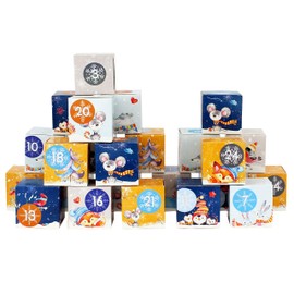 Papierdrachen 24 Advent calendar boxes - forest animals in gray, dark blue, light blue & yellow design - for you to craft for yourself - Christmas 2018