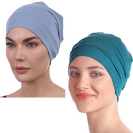 Deresina Headwear Bamboo Sleep Cap, Chemo Headwear, Night Bonnet, Skull Cap, Helmet Liner (Caroline - Teal)