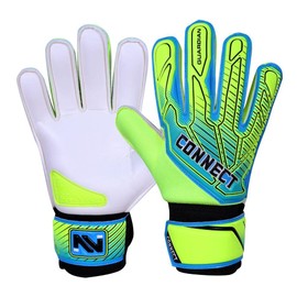 CONNECT Goalkeeping Gloves with Latex Finger Spine Stability Super Grip Palm, Soccer Goalie Gloves for Boys, Kids, Children Youth Football Goalkeeper Gloves (Yellow, 8)