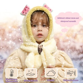 Balakaka Winter Hat Scarf Set Girls, 2 in 1 Cute Antistatic Warm Beanie Hats Scarf with 3D Plush Doll, Thermal Fleece Baby Neckerchief Hat Winter Gifts for Children 3-12 Years, Fawn Blue