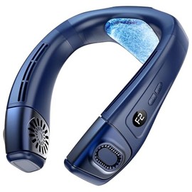 ネッククーラー ネックファン 携帯扇風機 首掛け扇風機 半導体冷却 冷却プレート 強力 風量調節 羽なし 静音 軽量 長時間稼働 LEDディスプレイ おしゃれ 熱中症 暑さ対策 通勤 通学 オフィス ガーデン 家事 スポーツ 運動会 体育祭 花火大会 (ネイビー)