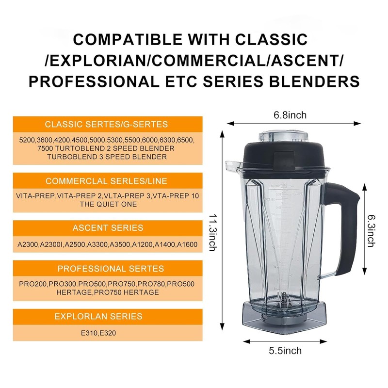 64oz Blender Pitcher Replace for 5200 5000 6500 7500 Pro500