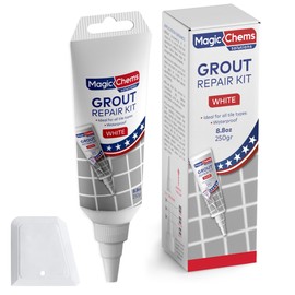 Tile Grout Repair, White 8.8 oz/250gr. Fast Drying Grout Repair Kit, Grout Filler Tube Repair Kit, Tile Grout Paint, Grout Sealer Restore and Renew Bathroom Floor, Tile Gaps, Joints, Lines