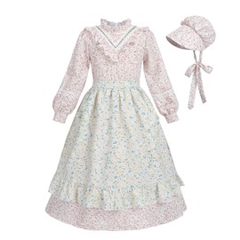 Nuoqi Pioneer Dresses for Girls Prairie Dress Long Colonial Costume 1800s Girls Victorian Dress, Pink, 6-7