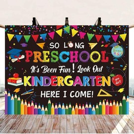 Preschool It's Been Fun Look Out Kindergarten Here I Come Banner Backdrop 6x4FT Preschool Graduation Photo Background PRE-K Graduation Party Decorations Supplies Photo Props