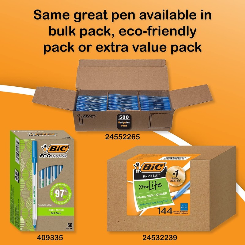 70 x BIC Xtra Life Round Stic Ballpoint Pens, Medium