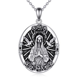KZX Virgin Maria Necklace 925 Sterling Silver Religious Jewelry Gift for Women Goddess Necklace Spiritual Charm, normal, Sterling Silver, No Gemstone