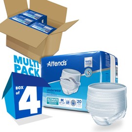Attends Underwear for Adult Incontinence Care with Quick-dry Channels, Ultimate Absorbency, Unisex, Medium, 20 Count (x4)