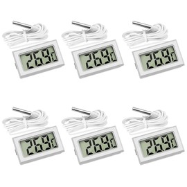 Samcos LCD Digital Thermometer, Temperature Monitor, Waterproof Temperature Probe, Refrigerator, Fish Tank, Reptile, Aquarium, Cultivation, Small, Easy and Convenient, Set of 6 (White)