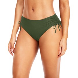 Daci - Parte inferior de bikini de cintura media para mujer, cobertura completa, traje de baño con parte inferior atada lateral, Verde militar, M