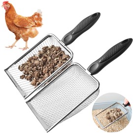 KOROI Chicken Poop Scooper - 2 Pack Chicken Coop Poop Scoop Shovel with 3.8mm & 5mm Mesh,Metal Chicken Coop Cleaning Tool,Sifting Rake for Chicken Litter, Sand, Poop | Chicken Supplies