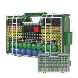 Narotood Battery Organizer Storage Holder Box Case with Tester, Ultra-Large 280+ Batteries Double-Sided Variety Pack,Holds AA AAA 4A C D Cell 9V 3V Lithium18650 LR44 CR2 CR123 CR1632 - Green