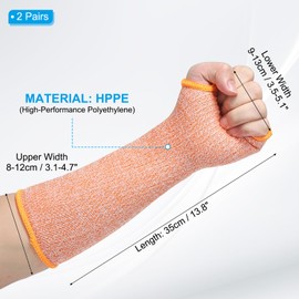 PATIKIL 14 Inch Cut Resistant Sleeve, 2 Pairs Arm Safety Protectors Sleeves with Thumb Hole Level 5 Protection Forearm Guard Sleeves for Thin Skin and Bruising, M, Orange