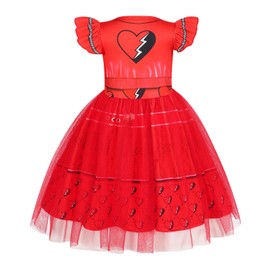 AmzBarley Descendants Costume Kids Girls The Rise of Red Dress Children Short Sleeve Hearts Dress up Holiday Performance Role Playing Clothes Red 5 6 Years 120