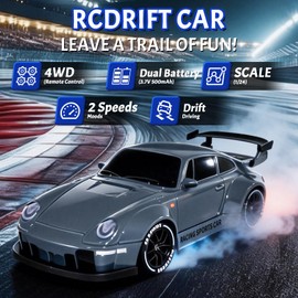 TOPLIVING RC Drift Car, 1:24 Remote Control Car for Kids, 20KM/H 4WD High Speed RC Cars with LED Lights, Two Batteries, Extra Drifting Tires, Vehicle for Adults Boys Girls