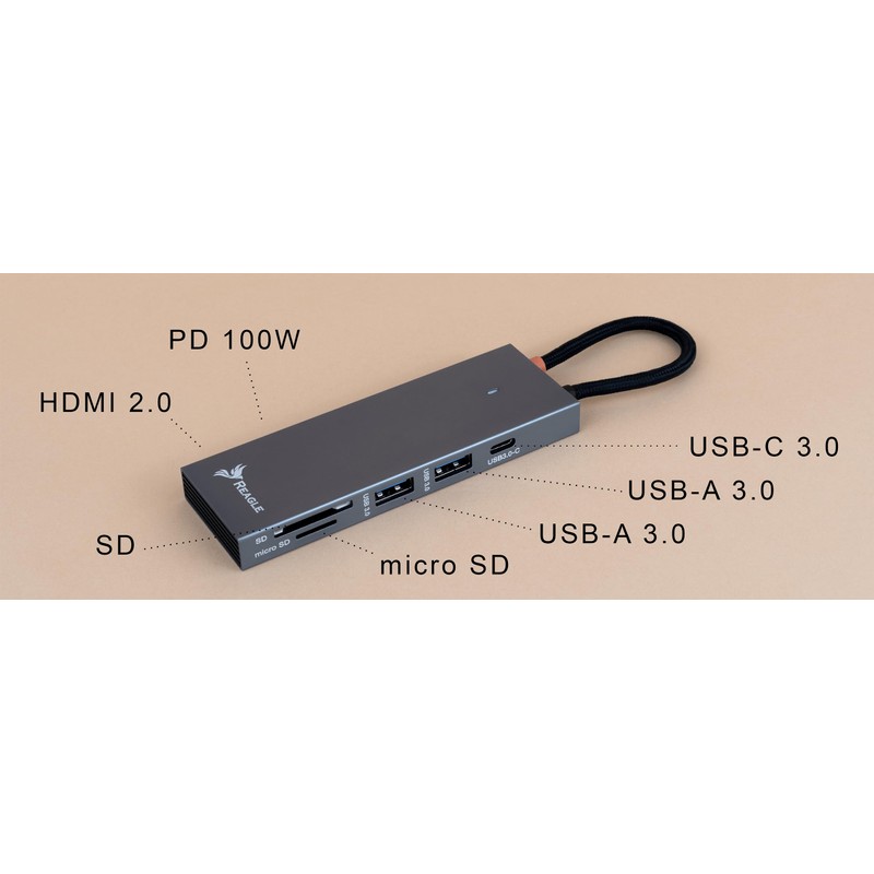 Reagle 7-in-1 USB-C Hub with 100W Power Delivery, 4K HDMI