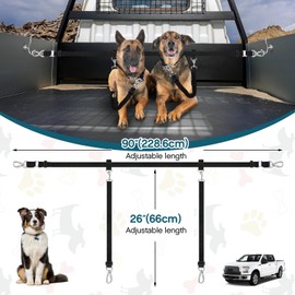 Clysee Truck Bed Dog Tether for Two Dogs Double Leash Tether Tie Down System Car Harness Belt Heavy Duty Adjustable Safety Canine Leash for Pickup SUV Truck Outdoor Bed