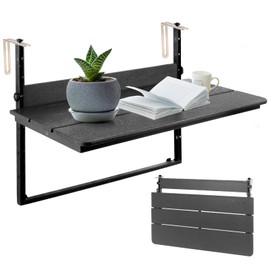UFavo Home Balcony Railing Hanging Table Outdoor Folding Balcony Bar Table for Railings Patio Side Table with Adjustable Height for Deck, Patio,31.5"(L) x 15.0"(W), Black
