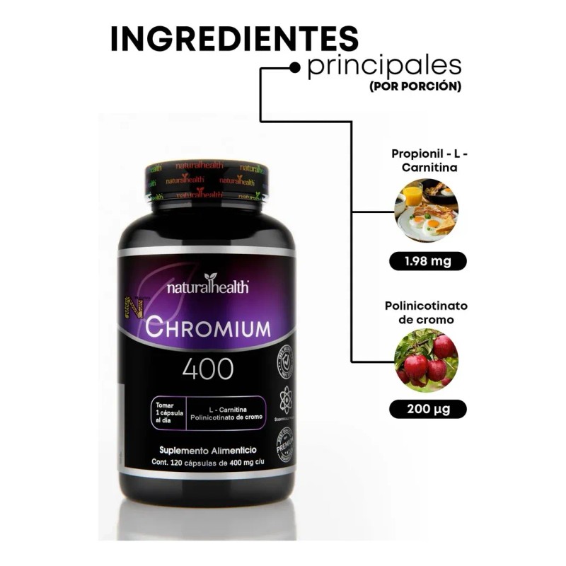 Suplemento Chromium 400 L-carnitina de 120 cpsulas Naturalhealth