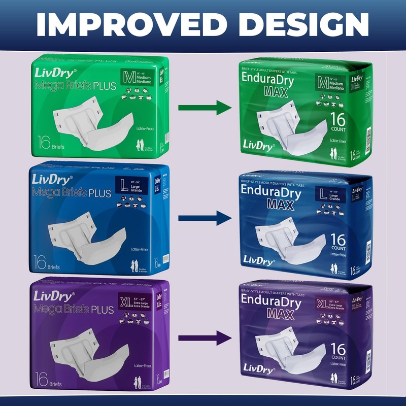 LivDry EnduraDry Max Adult Diapers with Tabs, Up to 12-Hours,