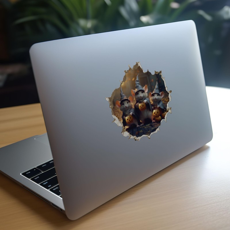 Trick or Treat Witch Mice in Mouse Hole Decal -