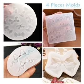 FineInno 4 Pcs Bow Knot Resin Mold,Bow Tie Silicone Molds for Epoxy Resin,Jewelry Casting Mold,DIY Crystal Crafts, Earring,Pendant,Necklace,Craft