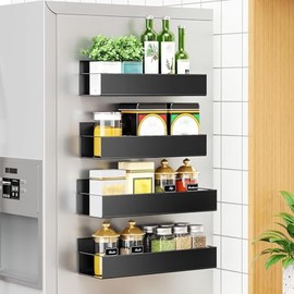 HAWOO Especieros para Cocina Magnético - Paquete de 4 Estante Organizador Estante Magnético de Metal para Refrigerador Organizador de Cocina para HAWOO Especias Condimentos Frascos Bolsitas