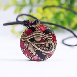 DYFUHO Orgone Eye of Horus Protection Red Coral Necklace, Orgone Energy Necklace, Healing Crystal Red Coral Udjat Eye Necklace, One size, Agate