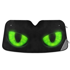 Green Evil Eyes Car Sun Shade Windshield Big Monster Eyes Sun Shield UV Ray Protection Foldable Sun Visor for Front Window Blocks Automotive Interior Accessories 55 X 27.6 in