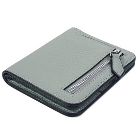 GADIEMKENSD Small Wallet Top Grain Leather RFID Blocking Mini Bifold Ultra Slim Minimalist Purse with Zipper Coin Pocket, light grey, Minimalist